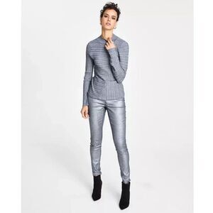 INC International Concepts Petite Ribbed Pullover Sweater, Silver, PM